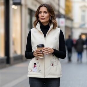 Northern Reflections Polar Fleece Embroidered Snowman Cardinal Granola Girl Vest